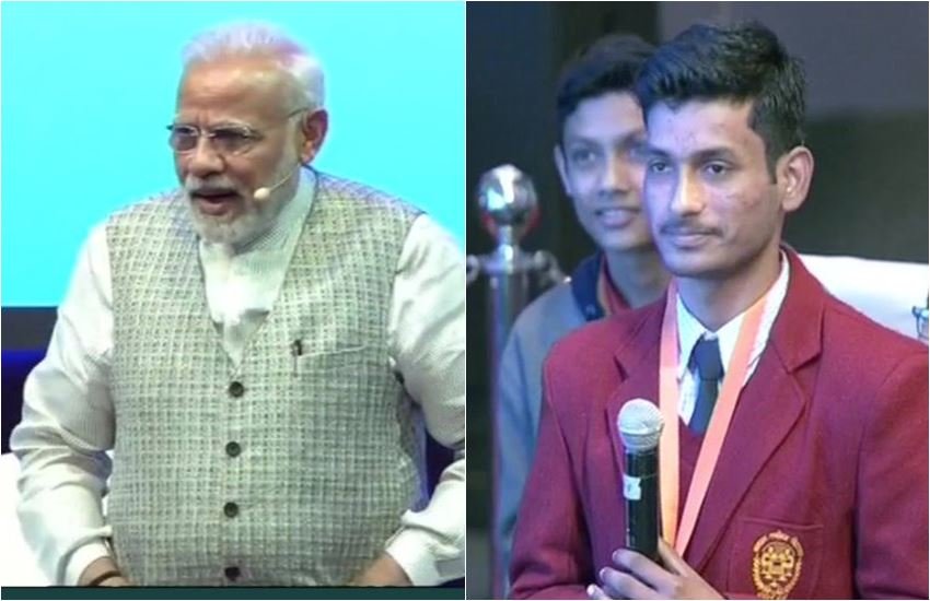 प्रधानमंत्री नरेंद्र मोदी और दिल्‍ली के छात्र गिरीश सिंह। (फोटो सोर्स: एएनआई)