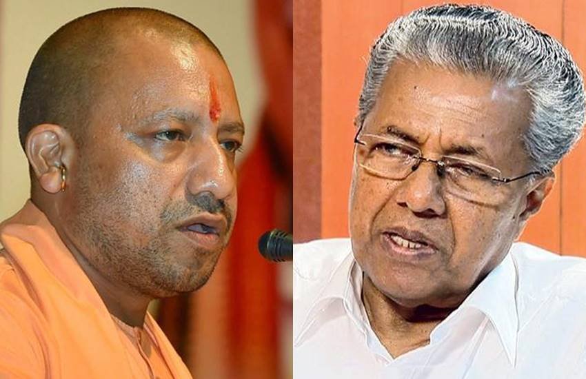 उत्तर प्रदेश के सीएम योगी आदित्यनाथ(बाएं ओर) केरल के सीएम पी विजयन(बाएं ओर)।