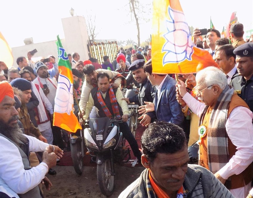 BJP President, Amit Shah, Bike Rally, Jind, Haryana, Hunkar Rally, Manohar Lal Khattar, Subhash Barala, Haryana news, BJP rally