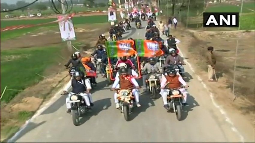 BJP President, Amit Shah, Bike Rally, Jind, Haryana, Hunkar Rally, Manohar Lal Khattar, Subhash Barala, Haryana news, BJP rally