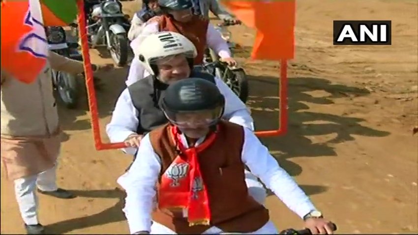 BJP President, Amit Shah, Bike Rally, Jind, Haryana, Hunkar Rally, Manohar Lal Khattar, Subhash Barala, Haryana news, BJP rally
