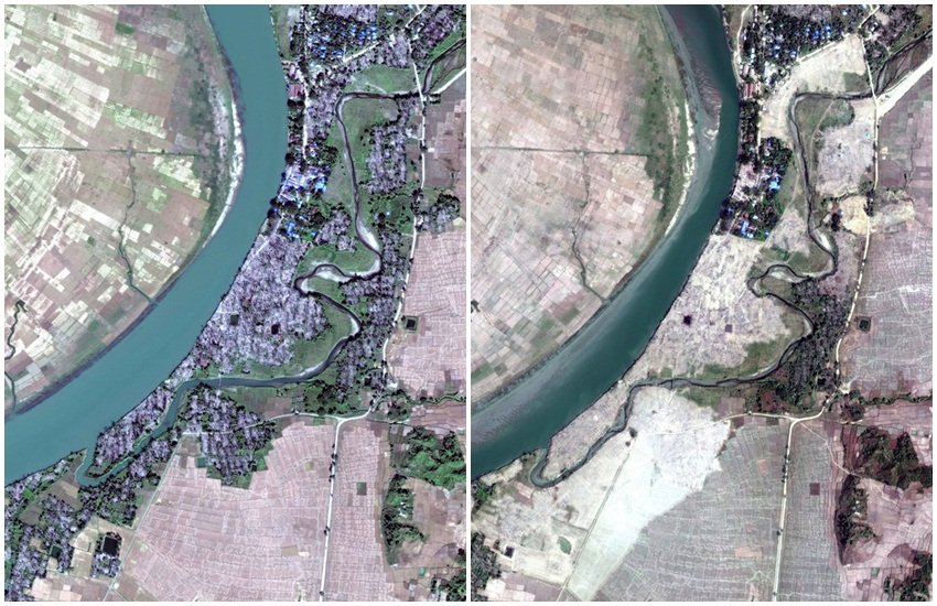 म्यांमार में रखाइन स्टेट के गांवों की सेटेलाइट द्वारा ली गई तस्वीर (फोटो सोर्स- DigitalGlobe/AP)