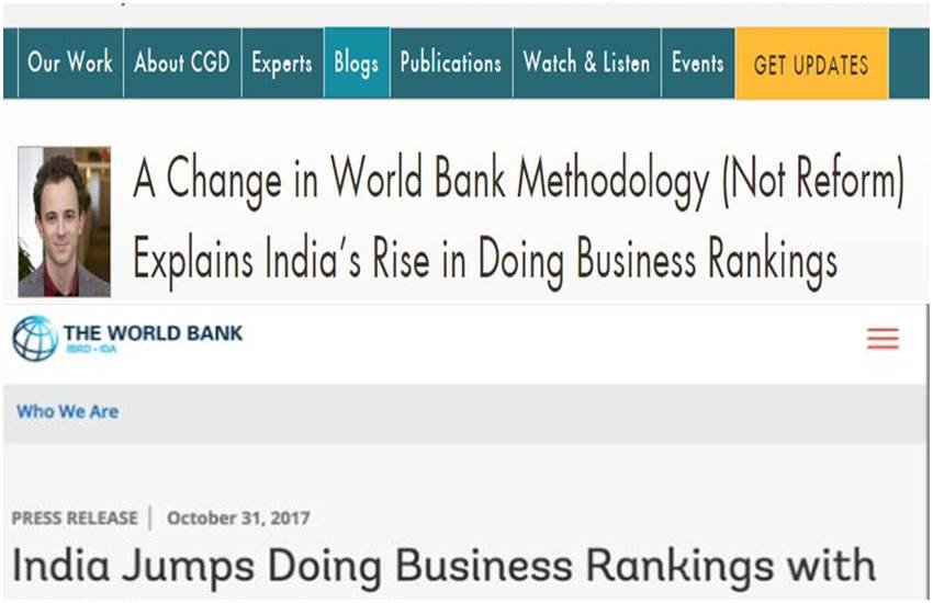 वर्ल्ड बैंक की भारत की रैकिंग से जुड़ी रिपोर्ट को सेंटर फार ग्लोबल डेवलपमेंट ने किया खारिज( स्क्रीनशॉट)
