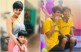 mandira bedi, mandira bedi reached in delhi marathon, mandira bedi with her son, see pictures of mandira bedi, mandira bedi with son doing fun in delhi marathon, entertainment news, bollywood news, television news