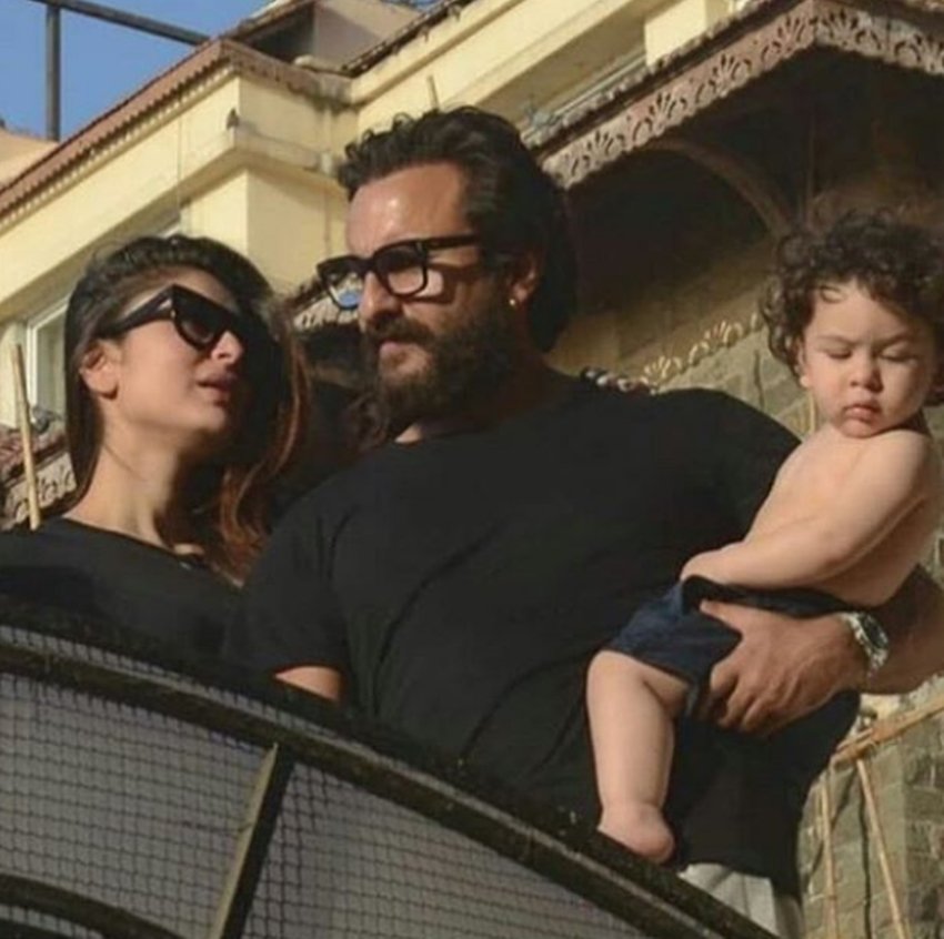 'लड़क रेजीडेंस' की छत पर सैफ-करीना और तैमूर। (फोटो सोर्स: इंस्टाग्राम)