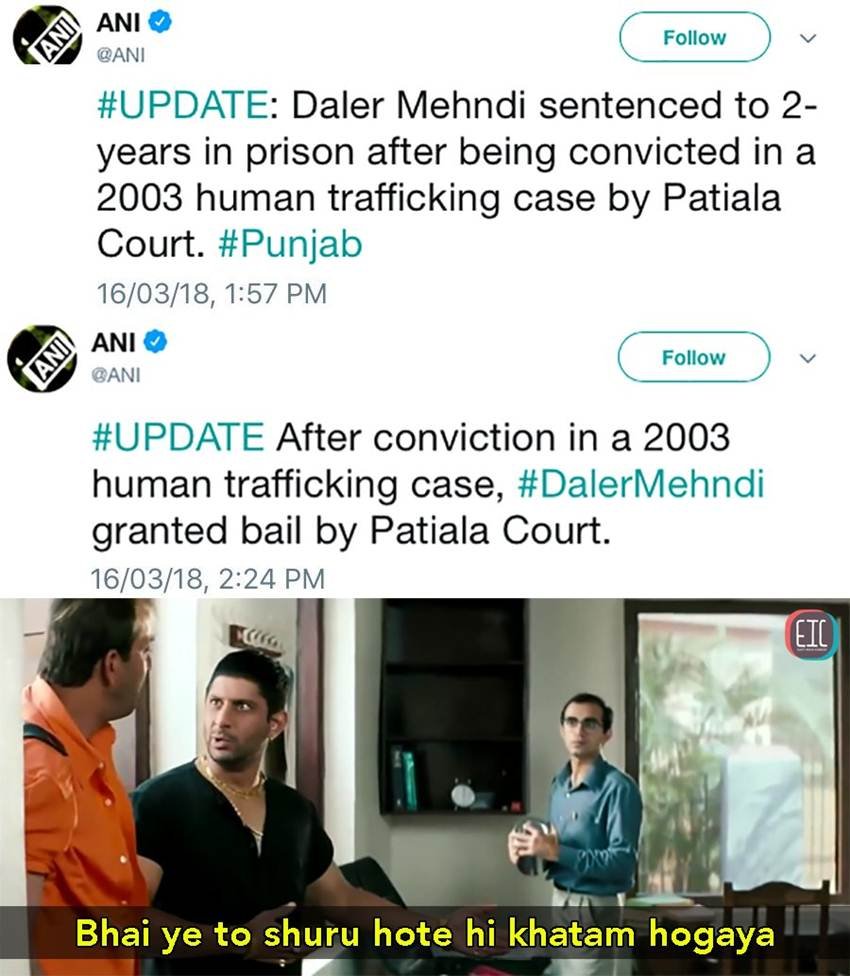 दलेर मेहंदी को 2 साल की जेल और तुरंत बेल, देखें ट्विटर यूजर्स की “बल्ले-बल्ले”