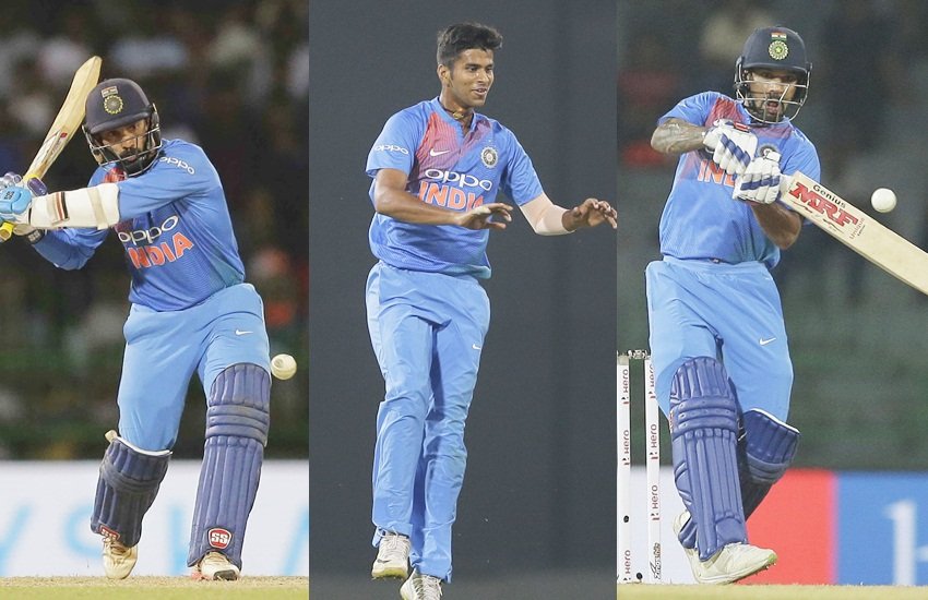 दिनेश कार्तिक, वाशिंगटन सुंदर और शिखर धवन (AP/PTI फोटो) दिनेश कार्तिक, वाशिंगटन सुंदर और शिखर धवन (AP/PTI फोटो)