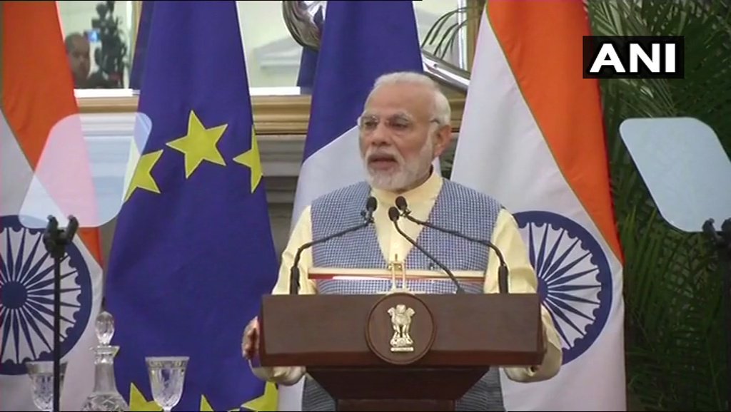 हैदराबाद हाउस में शनिवार दोपहर प्रेस कॉन्फ्रेंस को संबोधित करते पीएम। (फोटोः एएनआई) 