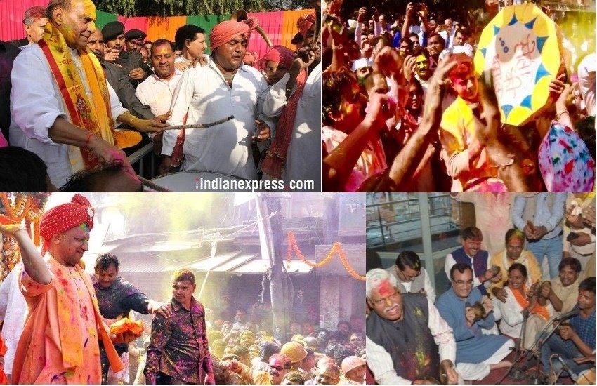 देशभर में शुक्रवार को बहुत ही धूमधाम के साथ होली मनाई गई। होली के दिन पूरा देश रंगोत्सव के माहौल में रंग चुका था। वहीं दिग्गज नेता भी इस त्योहार को बहुत ही उत्साह के साथ मनाते हुए दिखाई दिए। गृह मंत्री राजनाथ सिंह, उत्तर प्रदेश के मुख्यमंत्री योगी आदित्य नाथ, कांग्रेस नेता सचिन पायलट, कांग्रेस दिल्ली प्रदेश अध्यक्ष अजय माकन, मध्य प्रदेश के मुख्यमंत्री शिवराज सिंह चौहान, राजस्थान की मुख्यमंत्री वसुंधरा राजे जैसे दिग्गज नेता अपने-अपने तरीके से होली मनाते हुए दिखाई दिए। अगली स्लाइड्स में देखिए कैसे राजनेताओं ने रंगोत्सव मानाया।