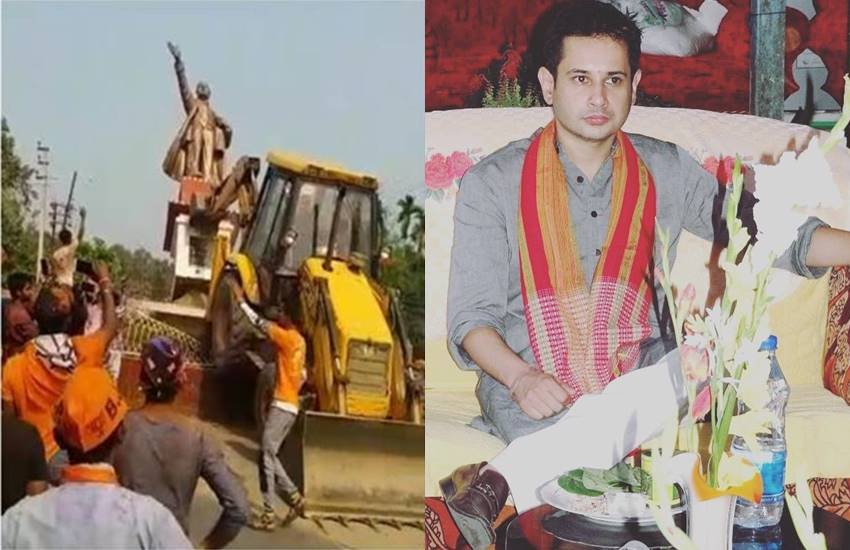 लेनिन की प्रतिमा और महाराजा बीर बिक्रम सिंह के पोते प्रद्युत माणिक्य (फोटो सोर्स- ट्विटर/@PradyotManikya)