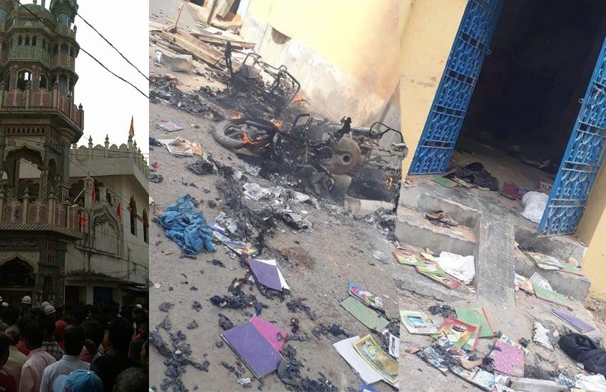 रोसड़ा में मस्जिद पर लगाए गए भगवा झंडे। (Photos: Pankaj Srivastava)