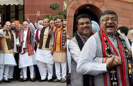 BJP MPs, BJP MPs at parliament, BJP MPs pics, BJP MPs in sansad, Budget Session, Budget Session pics, Budget Session of parliament, Second Half of Budget Session, HD Pics of bjp leaders, narendra modi, amit shah, rajnath singh, BJP MPs photos, photo gallery