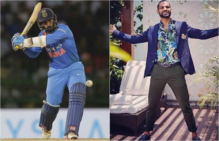 दिनेश कार्तिक और शिखर धवन। (फोटो सोर्स- एपी और फेसबुक)