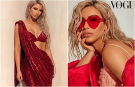kim kardashian, kim kardashian photo, kim kardashian, kim kardashian bold photo, kim kardashian hot photo, kim kardashian, kim kardashian in saree, kim kardashian in red saree, kim kardashian ndian look, vogue magazine, Sabyasachi, entertainment, jansatta