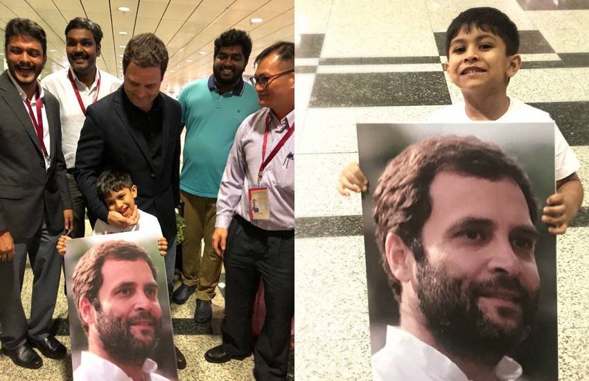 छोटे फैन के साथ कांग्रेस अध्यक्ष राहुल गांधी (फोटो सोर्स- ट्विटर/@INCIndia)