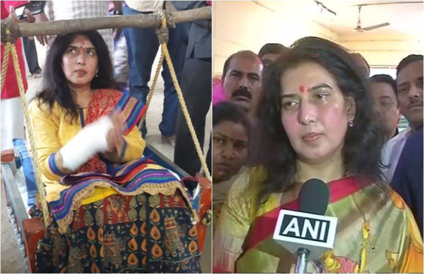 सरोज पांडे चैत्र नवरात्र के पहले दिन डोंगरगढ़ में माँ बम्लेश्वरी का दर्शन करने गई थीं (बाएं) और राज्‍यसभा चुनाव जीतने के बाद भाजपा की राष्‍ट्रीय महासचिव। (फोटो सोर्स: सरोज पांडे का ट्विटर अकाउंट/एएनआई)