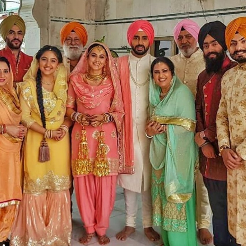 Manmarziyan, abhishek bachahan, tapasee pannu, abhishek bachahan, tapasee pannu, abhishek bachahan as groom, abhishek bachahan, tapasee pannu as bride, see colourful picture from the Manmarziyan set, bollywood news television news, entertainment news, bollywood news television news, bollywood news television news, entertainment news, bollywood news television news