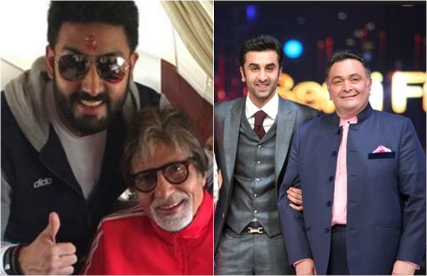 अमिताभ बच्चन बेटे अभिषेक के साथ, ऋषि कपूर बेटे रणबीर कपूर के साथ