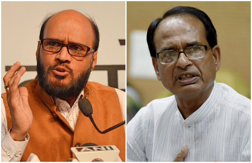 कांग्रेस नेता के के मिश्रा (बाएं) और मध्य प्रदेश के मुख्यमंत्री शिवराज सिंह चौहान (दाएं)।