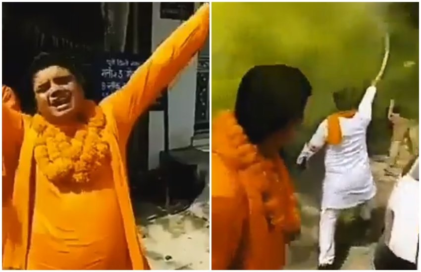 मस्जिद के बाहर हंगामा (फोटो सोर्स- वीडियो स्क्रीनशॉट/@swamv39)