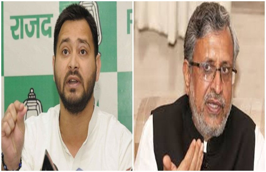 बिहार के पूर्व उप मुख्यमंत्री तेजस्वी यादव (बाएं) और उप मुख्यमंत्री सुशील कुमार मोदी (दाएं)।