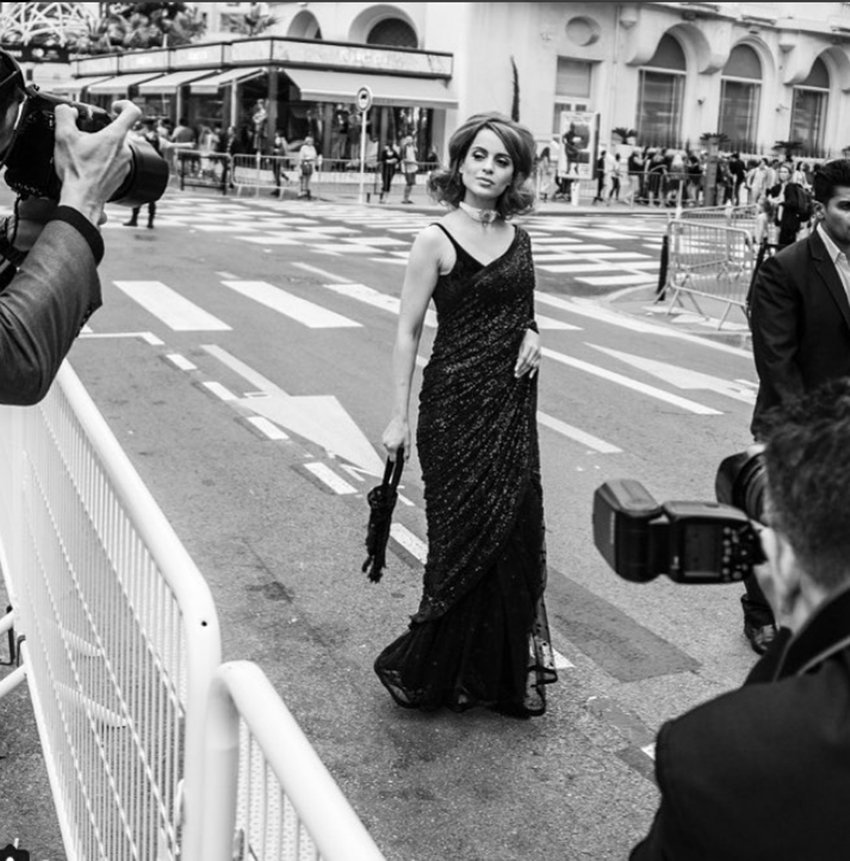 cannes 2018, kangana ranaut, kangana ranaut in cannes 2018, kangana reached first day in black gougeous saree, kangana ranaut in black saree, kangana in a retro look, see more pictures of kangana ranaut, kangana in cannes film festival 2018, entertainment news, bollywood news, television news, entertainment news, entertainment news, bollywood news, television news, entertainment news