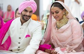 Neha Dhupia, Angad Bedi, neha angad wedding, julie actress, bollywood star neha dhupia, Neha Dhupia tie knot with angad, neha with long time boyfriend angad, see pinkish pictures of neha big day, bollywood news, television news, entertainment news, entertainment news, bollywood news, television news, entertainment news