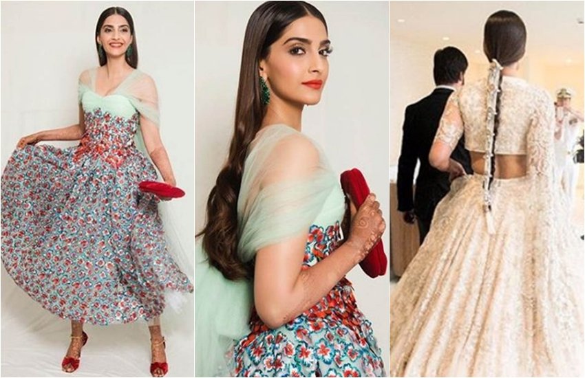 cannes 2018: sonam kapoor, sonam kapoor reaches at red carpet of cannes, sonam in cannes 2018, sonam looks bride with mehandi at cannes, sonam with mehandi on her hands, sonam wore cream eligent lehanga, see pictures of sonam kapoor in cannes film festival, sonam kapoor at cannes film festival, entertainment news, bollywood news, television news