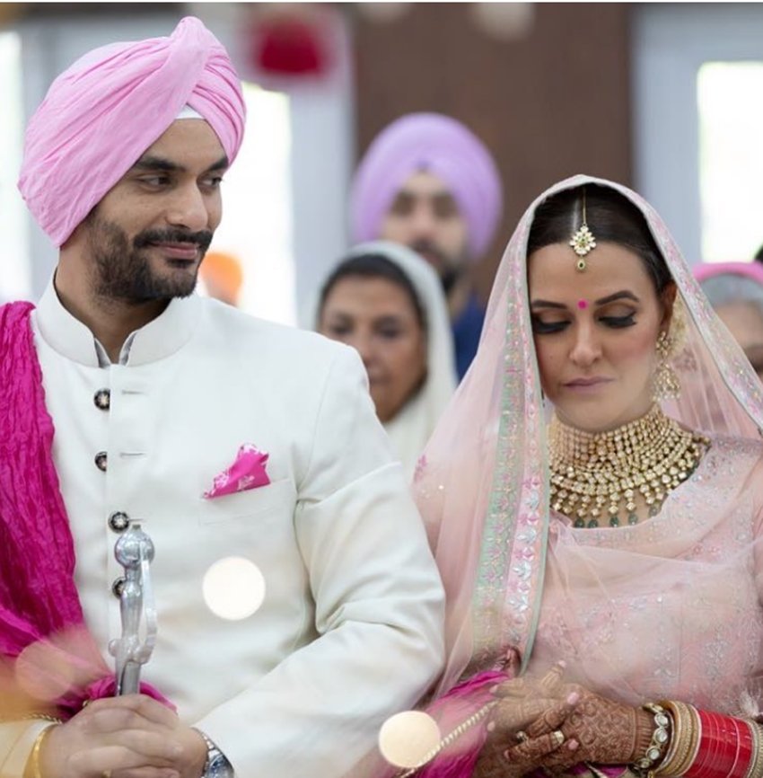 Neha Dhupia, Angad Bedi, neha angad wedding, julie actress, bollywood star neha dhupia, Neha Dhupia tie knot with angad, neha with long time boyfriend angad, see pinkish pictures of neha big day, bollywood news, television news, entertainment news, entertainment news, bollywood news, television news, entertainment news