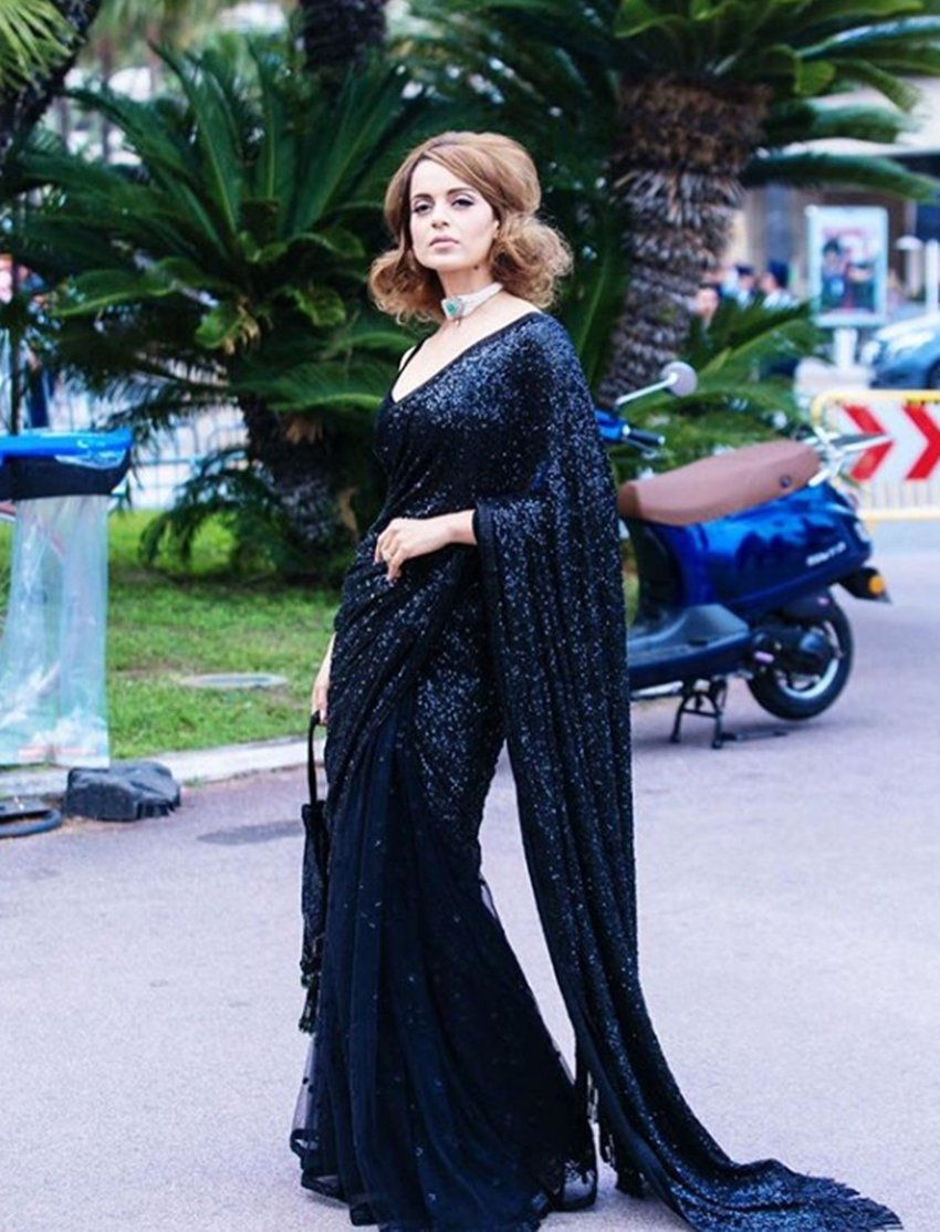 cannes 2018, kangana ranaut, kangana ranaut in cannes 2018, kangana reached first day in black gougeous saree, kangana ranaut in black saree, kangana in a retro look, see more pictures of kangana ranaut, kangana in cannes film festival 2018, entertainment news, bollywood news, television news, entertainment news, entertainment news, bollywood news, television news, entertainment news