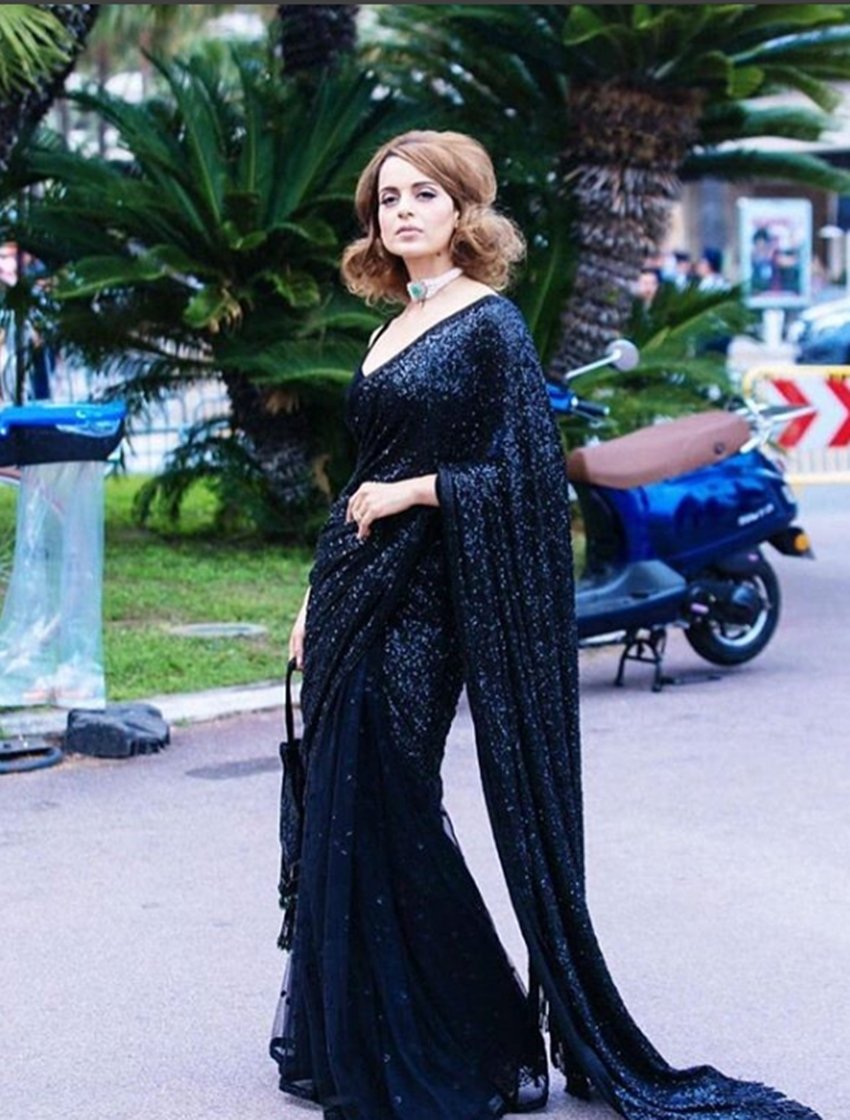 cannes 2018, kangana ranaut, kangana ranaut in cannes 2018, kangana reached first day in black gougeous saree, kangana ranaut in black saree, kangana in a retro look, see more pictures of kangana ranaut, kangana in cannes film festival 2018, entertainment news, bollywood news, television news, entertainment news, entertainment news, bollywood news, television news, entertainment news