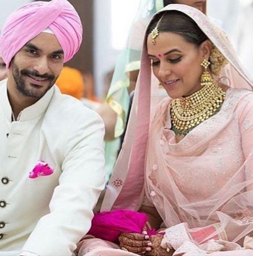 Neha Dhupia, Angad Bedi, neha angad wedding, julie actress, bollywood star neha dhupia, Neha Dhupia tie knot with angad, neha with long time boyfriend angad, see pinkish pictures of neha big day, bollywood news, television news, entertainment news, entertainment news, bollywood news, television news, entertainment news