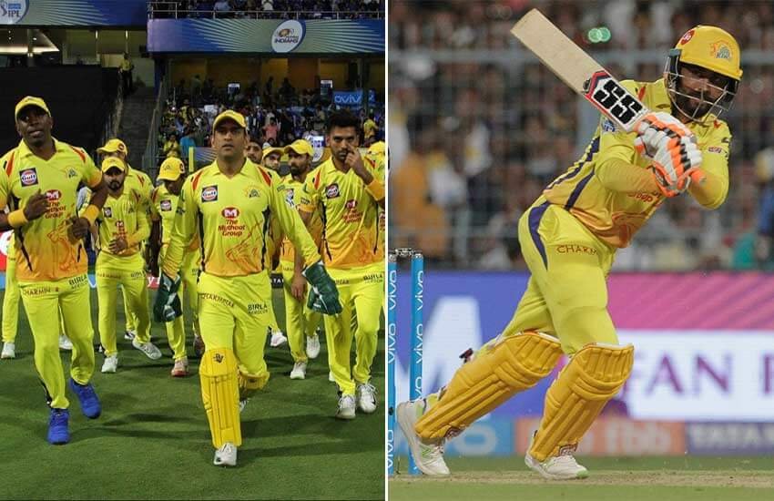 चेन्नई सुपर किंग्स की टीम और रविंद्र जडेजा।