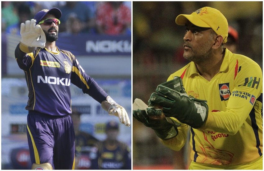 IPL 2018: दिनेश कार्तिक और महेंद्र सिंह धोनी (फोटो सोर्स- पीटीआई फोटो)