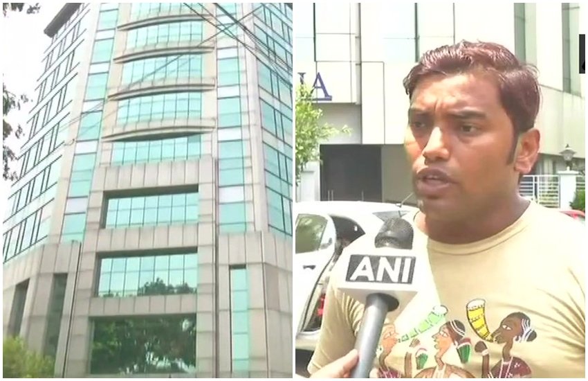 कोलकाता स्थित कोलंबिया एशिया अस्पताल और मरीज का पति (फोटो सोर्स- एएनआई ट्विटर)