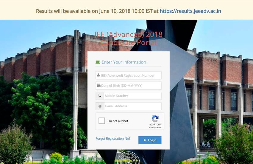 JEE Advanced Result 2018: वेबसाइट www.jeeadv.nic.in का एक स्‍क्रीनशॉट। 