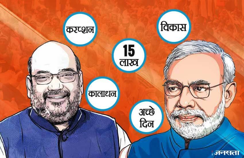 चार साल पहले केंद्र की सत्ता में आने से पहले नरेंद्र मोदी और बीजेपी ने चुनावी अभियानों के तहत कई वादे किए जिसका जादू कुछ वक्त तक लोगों की जुबान पर चढ़कर बोलता रहा।