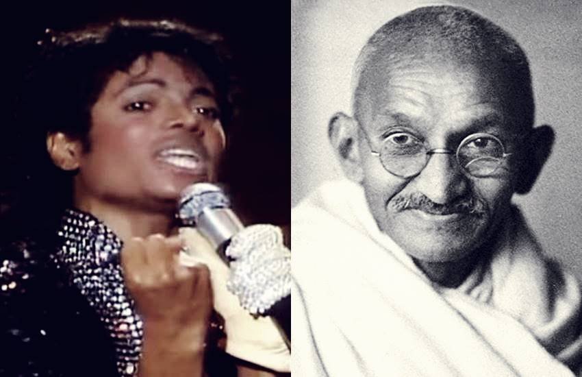 किंग ऑफ पॉप माइकल जैक्सन और राष्ट्रपिता महात्मा गांधी। (फोटो सोर्स- यूट्यूब)