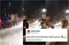mumbai rain, mumbai rains, mumbai traffic, mumbai police, traffic police, mumbai traffic police, mumbai police rain, mumbai traffic police rain, viral videos, Hindi news, News in Hindi, jansatta