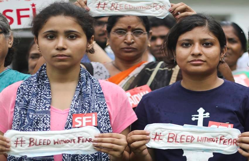 महिला अधिकार कार्यकर्ताओं ने सैनिटरी पैड से टैक्स हटवाने के लिए पूरे देश में आंदोलन किए थे। Express photo by Abhinav Saha.