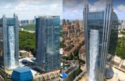 चीन: 350 फुट से गिरता है झरना, इमारत वाले की हो रही किरकिरी