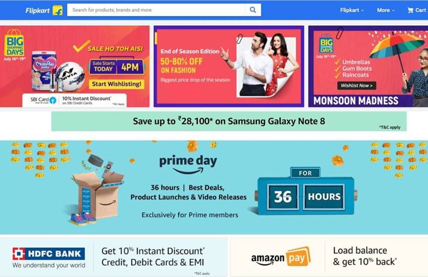 www.flipkart.com पर Big Shopping Days सेल है। वहीं amazon पर Prime Day सेल है। 