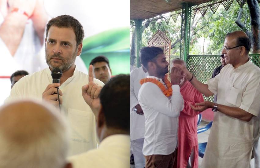 कांग्रेस अध्यक्ष राहुल गांधी और केंद्रीय मंत्री जयंत सिन्हा। (फोटो- पीटीआई)