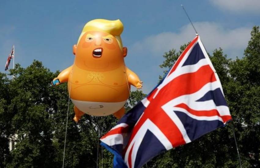 donald trump, usa, london, trump baby, blimp, trump uk visit, trump baby balloon, world cup, viral news