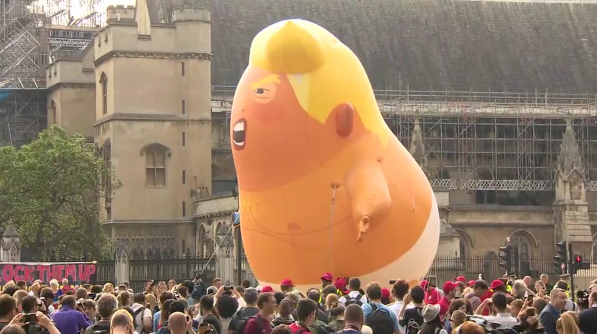 donald trump, usa, london, trump baby, blimp, trump uk visit, trump baby balloon, world cup, viral news
