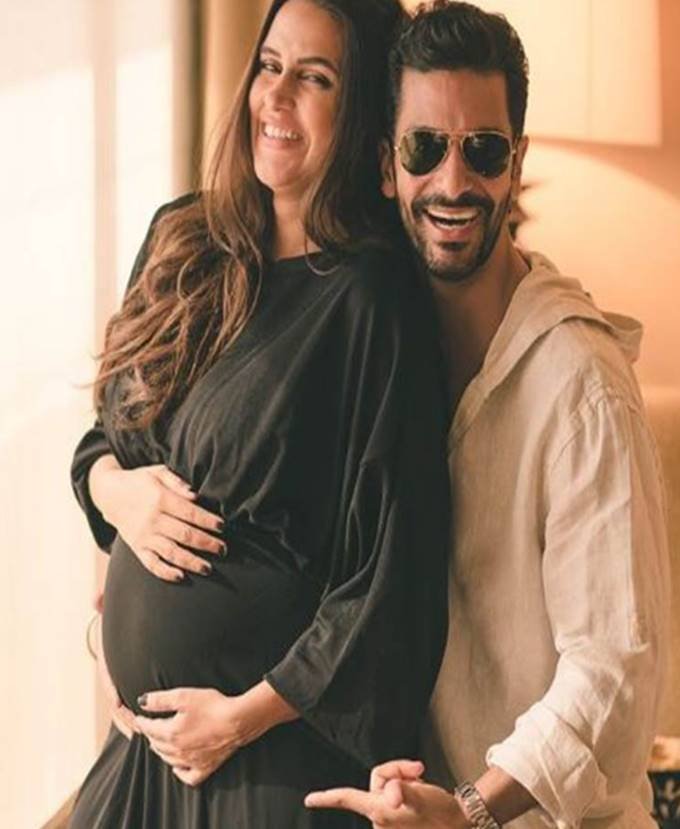 Neha dhupia with angad bedi, neha dhupia and angad bedi celeb couple, neha and angad going to be parents soon, neha shared pictures with her flowed baby bump, neha dhupia, entertainment news, bollywood news, television news, entertainment news, bollywood khabren, entertainment news