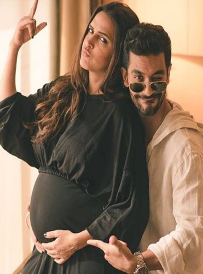 Neha dhupia with angad bedi, neha dhupia and angad bedi celeb couple, neha and angad going to be parents soon, neha shared pictures with her flowed baby bump, neha dhupia, entertainment news, bollywood news, television news, entertainment news, bollywood khabren, entertainment news