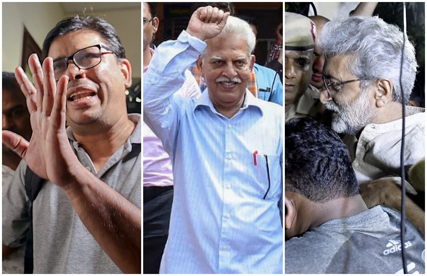 भीमा कोरेगांव हिंसा में गिरफ्तार हुए मानव अरुण परेरा, वरवर राव और गौतम नौलखा (फोटो सोर्स- पीटीआई)