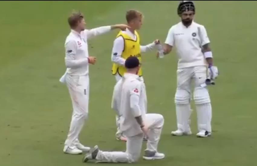 इंग्लैंड की टीम के साथ ड्रिंक्स साझा करते भारतीय कप्तान विराट कोहली। फोटो- Twitter/@iconicdeepak (वीडियो स्‍क्रीनशॉट)