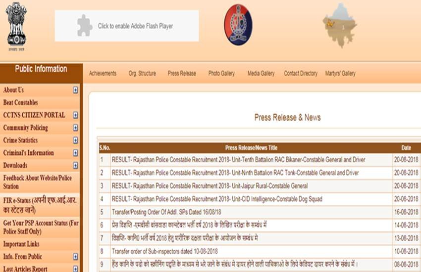 Rajasthan Police Constable Result 2018: जिन उम्मीदवारों ने लिखित परीक्षा पास कर ली है वे शारीरिक दक्षता परीक्षा (PST/PET) देंगे। 